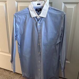 New Without Tags J. Crew Blue Dress Shirt with White collar, size medium 15/15.5